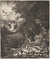 The Angel Appearing to the Shepherds, Rembrandt (Rembrandt van Rijn) (Dutch, Leiden 1606–1669 Amsterdam), Etching and drypoint; third state of three