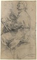 Seated Male Figure with the Head of an Onlooker (recto); Standing Male Figure in a Monk's Habit (verso), Bernardino Poccetti (Italian, San Marino di Valdelsa 1548–1612 Florence), Charcoal with traces of white chalk highlights
