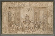 Study for The Allegory of Spring, Federico Zuccaro (Zuccari) (Italian, Sant&#39;Angelo in Vado 1540/42–1609 Ancona), Pen and brown ink, over red chalk and black chalk, brush and brown wash, highlighted with white gouache