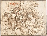 The Virgin and Child with Saint Martina, Pietro da Cortona (Pietro Berrettini) (Italian, Cortona 1596–1669 Rome), Pen and brown ink, brush and brown wash, over black chalk; framing lines in pen and brown ink