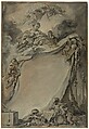 Diploma of the Freemasons of Bordeaux, François Boucher French, Black and white oil paint on brown paper