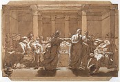 The Death of Britannicus, Alexandre Denis Abel de Pujol French, Pen and black ink, brush and brown wash, heightened with white gouache over graphite and red chalk