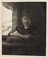 Self-Portrait Etching at a Window, Rembrandt (Rembrandt van Rijn) (Dutch, Leiden 1606–1669 Amsterdam), Etching, drypoint, and burin; fourth of nine states