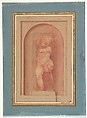 Putto Bending a Bow, Attributed to Giorgione (Italian, Castelfranco Veneto 1477/78–1510 Venice), Red chalk. Original sheet, 15.7 x 6.6 cm.; this has been made up (almost certainly by Pierre-Jean Mariette) to a sheet 23.7 x 15.2 cm. on which a base and a surrounding niche for the putto have been indicated in pen and brown ink, red chalk and brush and red wash