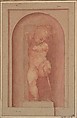 Putto Bending a Bow, Attributed to Giorgione (Italian, Castelfranco Veneto 1477/78–1510 Venice), Red chalk. Original sheet, 15.7 x 6.6 cm.; this has been made up (almost certainly by Pierre-Jean Mariette) to a sheet 23.7 x 15.2 cm. on which a base and a surrounding niche for the putto have been indicated in pen and brown ink, red chalk and brush and red wash