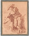 A Fisherman Leaning on an Oar, Jean Honoré Fragonard (French, Grasse 1732–1806 Paris), Red chalk