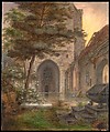 A Portal of a Church, Ernst Ferdinand Oehme (German, Dresden 1797–1855 Dresden), Watercolor and brown ink, heightened with white gouache