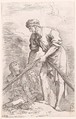 A man pulling a net with two figures behind him, from "Figurine", Salvator Rosa Italian, Etching and Drypoint