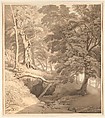 Ugbrooke, Devon, John White Abbott British, Pen and gray ink, brush and gray wash and pale yellow, blue and brown watercolor; laid down on original paper mount with gray wash