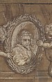 Design for a Thesis Print with an Allegory of Knowledge and Portrait of Cardinal Antonio Barberini the Younger (1607–1671), Pietro da Cortona (Pietro Berrettini) (Italian, Cortona 1596–1669 Rome), Pen and brown ink, brush and brown wash, highlighted with white, over black chalk, on brown paper