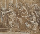Design for a Thesis Print with an Allegory of Knowledge and Portrait of Cardinal Antonio Barberini the Younger (1607–1671), Pietro da Cortona (Pietro Berrettini) (Italian, Cortona 1596–1669 Rome), Pen and brown ink, brush and brown wash, highlighted with white, over black chalk, on brown paper