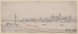 View of Lahnstein on the River Rhine, Wenceslaus Hollar (Bohemian, Prague 1607–1677 London), Pen and brown ink over black and red chalk