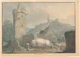 View of Weinheim on the River Neckar, Carl Philipp Fohr  German, Black chalk, pen and brown ink, watercolor, over graphite; framing lines in pen and black ink over brown ink