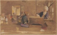 Arab School, John Frederick Lewis (British, London 1804–1876 Walton-on-Thames), Watercolor and  gouache (bodycolor) over black chalk on brownish paper