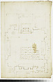 San Lorenzo, New Sacristy, plan (recto) San Lorenzo, New Sacristy, details, elevation and section (verso), Drawn by Anonymous, French, 16th century, Dark brown ink, black chalk, and incised lines