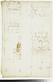 San Lorenzo, New Sacristy, plan (recto) San Lorenzo, New Sacristy, details, elevation and section (verso), Drawn by Anonymous, French, 16th century, Dark brown ink, black chalk, and incised lines