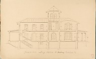 House of R. Dabney, Powhatan, Virginia (long section), Alexander Jackson Davis (American, New York 1803–1892 West Orange, New Jersey), Ink and wash