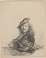 Self-Portrait Leaning on a Stone Sill, Rembrandt (Rembrandt van Rijn) Dutch, Etching, drypoint and burin; second state of two