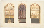 Plan for the Renovation of a Chapel in the Nave of the Cathedral of Notre Dame, Paris, Eugène-Emmanuel Viollet-le-Duc French, Watercolor, shell gold, pen and black ink, traces of graphite, gouache guidelines.