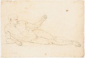 Nude Man Reclining (recto); Man Facing Left with Out-stretched Arms (verso), Anonymous, Italian, early 19th century Italian, Pen and brown ink