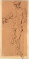 Standing Male Nude, Anonymous, Italian, early 19th century Italian, Pen and brown ink on tracing paper