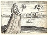 Courtesan and the blind cupid, Pietro Bertelli (Italian, active Padua, ca. 1571–1621), Engraving