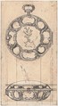 Design for a Gold Watchcase Showing Front and Elevation, Hubert François Gravelot (French, Paris 1699–1773 Paris), Pen and gray ink over graphite underdrawing. Incised. Rubbed and smudged with brown ink.