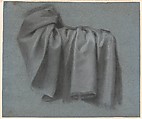 Study of Drapery, Pierre Paul Prud&#39;hon (French, Cluny 1758–1823 Paris), Black and white chalk with stumping on blue paper, some squaring in black chalk