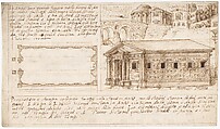 Recto: Temple Types: in Antis and Prostyle (Vitruvius, Book 3, Chapter 2, nos. 2, 3); Verso: Temple Types: Peripteral (Vitruvius, Book 3, Chapter 2, no. 5)., Attributed to a member of the Sangallo family (Florence, ca. 1530–1545), Pen and dark brown ink