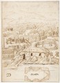 Recto: The Houses of the Barbarians (Vitruvius, Book 2, Chapter 1, nos. 3, 4); Verso: The Aeropagus in Athens with Cave Houses (Vitruvius, Book 2, Chapter 1, no. 5)., Attributed to a member of the Sangallo family (Florence, ca. 1530–1545), Pen and dark brown ink