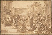Rape of the Sabines, Hans Rottenhammer I German, Pen and brown ink, brown wash over black chalk