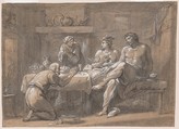 Jupiter and Mercury in the House of Baucis and Philemon, Hyacinthe Collin de Vermont (French, Versailles 1693–1761 Paris), Black chalk, heightened with white gouache on buff colored antique laid paper