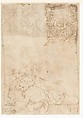 Studies after the Antique: The Fall of Phaëthon, Horses, Reclining Women with Children (recto); Studies after the Antique: An Altar or Urn, Lion Attacking a Horse (verso), Amico Aspertini (Italian, Bologna ca. 1474–1552 Bologna), Black chalk, pen and brown ink (recto); pen and brown ink over traces of black chalk (verso)