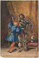 Goetz von Berlichingen Being Dressed in Armor by His Page George, Eugène Delacroix (French, Charenton-Saint-Maurice 1798–1863 Paris), Watercolor and bodycolor with gum arabic on wove paper