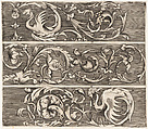 Three Friezes with Ornamental Foliage, Enea Vico Italian, Engraving; first state before Salamanca's address