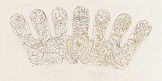 Album of designs for embroidery: bodices, gauntlets, caps, bags, page 52 (recto), Anonymous, Dutch, 17th century, pen and ink; some with wash