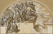 The Martyrdom of Saint Clement I, Pope, Agostino Ciampelli  Italian, Pen and brown ink, brush and brown wash, highlighted with white, over black chalk, on brownish paper