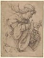 The Archangel Gabriel announcing the birth of Christ, Lucas van Leyden  Netherlandish, Pen and brown ink; squared in black chalk; framing lines in pen and brown ink