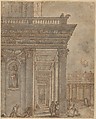 A Temple in a Courtyard (Pool of Bethesda), Adam Elsheimer (German, Frankfurt 1578–1610 Rome), Pen and brown ink, brush and gray wash