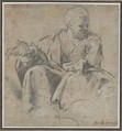 Study for a Figure of Saint Joseph, Bartolomeo Schedoni (Italian, Formigine 1578–1615 Parma), Black chalk, highlighted with white gouache, on blue-gray paper
