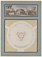 Project for a Temple Dedicated to the Trinity, Elevation and Plan, Jean Nicolas Sobre (French), Elevation: pen and black ink with watercolor over black chalk underdrawing 
Plan: Pen and black ink with pink and pale green wash over faint black chalk underdrawing