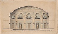Cross-Section of a Domed Room with Urns and Candelabra, Anonymous, Swedish, 19th century  Swedish, Pen and black ink, brush and gray wash, watercolor, over graphite