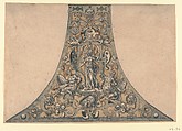 Design for a Powder Flask, Anonymous, German, 16th century ? German, Pen and brown ink, blue-green and pale brown wash