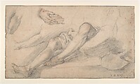 Studies for a Seated Figure of a Man with a Shovel, Bernardino Poccetti Italian, Black and red chalk