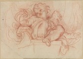 Study of a Putto Seated on a Corbel in a Shell Niche, Carlo Maratti (Italian, Camerano 1625–1713 Rome), Red chalk