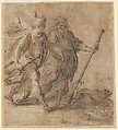 Tobias and the Angel, Hans von Aachen (German, Cologne 1552–1616 Prague), Black chalk, pen and brown ink, brown wash