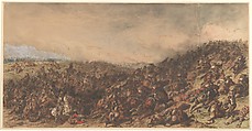Battle Scene (Waterloo), Hippolyte Bellangé  French, Pen and brown ink, brown and gray wash, watercolor and gouache, with touches of black chalk
