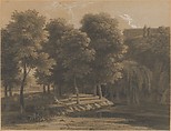 Classical Landscape with a Shepherd, Jean Victor Bertin French, Black chalk, gray wash, heightened with white chalk and touches of gouache, on beige paper, lined