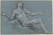 Seated Male Nude, Louis de Boullogne the Younger French, Black chalk, heightened with white
