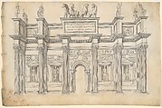 A Monumental Archway with Five Bays in the Corinthian Order, Jacques Androuet Du Cerceau (French, Paris 1510/12–1585 Annecy), Pen and black ink with gray wash and traces of black chalk